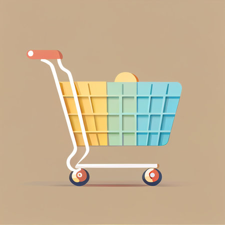 Flat shopping cart cartoon wallpaper. Modern flat design for shopping online Website layout design. Minimalist wallpapersの写真素材