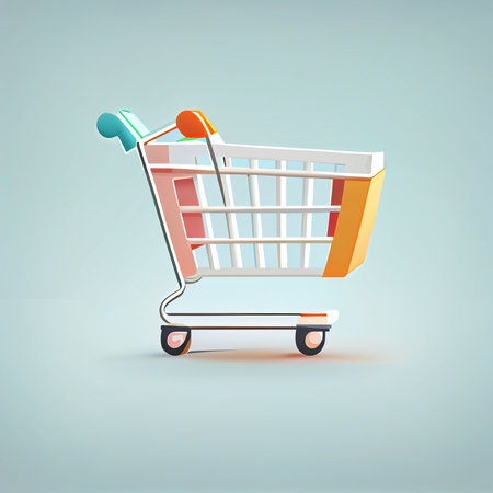 Flat shopping cart cartoon wallpaper. Modern flat design for shopping online Website layout design. Minimalist wallpapersの写真素材
