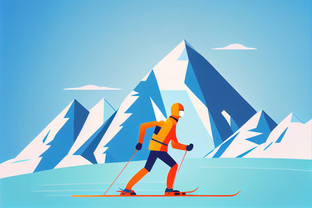 Skier in the mountains against blue sky, Winter holiday vacation.

Mountain resort and snow in the background. Concept of Winter sports at holidays.の写真素材