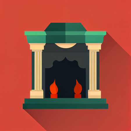 Classic Christmas Fireplace. Happy new year decoration. Merry Christmas holiday. illustration flat styleの写真素材