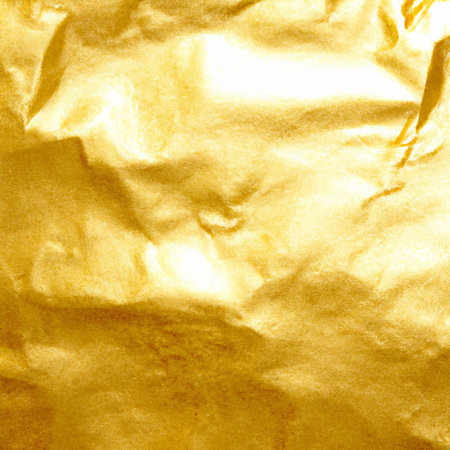 Gold crumpled background paper texture. High quality background and copy space for text.の写真素材