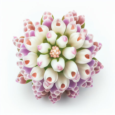 Top view a Hyacinth flower isolated on a white background, suitable for use on Valentine's Day cards, love letters, or springtime designs.の写真素材