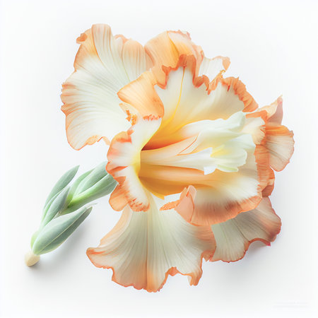 Top view a Gladiolus flower isolated on a white background, suitable for use on Valentine's Day cards, love letters, or springtime designs.の写真素材