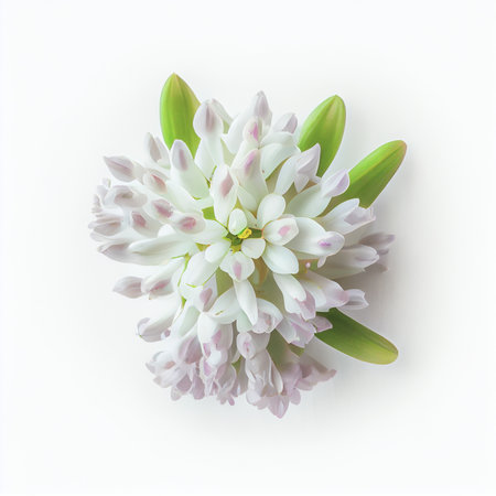 Top view a Hyacinth flower isolated on a white background, suitable for use on Valentine's Day cards, love letters, or springtime designs.の写真素材