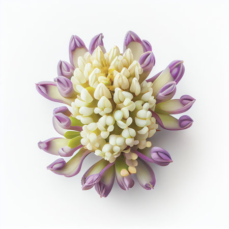 Top view a Hyacinth flower isolated on a white background, suitable for use on Valentine's Day cards, love letters, or springtime designs.の写真素材