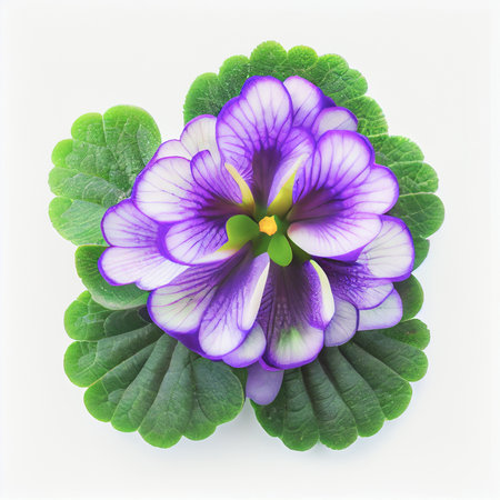 Top view African violet flower isolated on a white background, suitable for use on Valentine's Day cards, love letters, or springtime designs.の写真素材