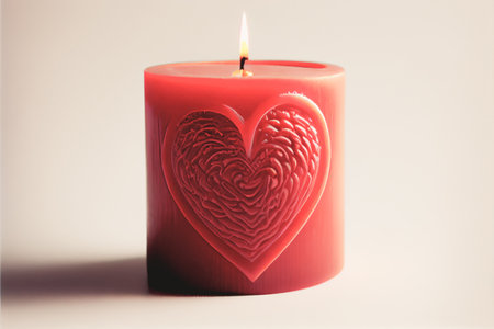 Close up shot of a scented candle for Valentine's Day background with copy space. Gift ideas. Design for Valentine's Day festive banner.の写真素材