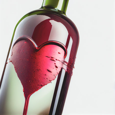 Close up shot of a bottle of wine for Valentine's Day background with copy space. Gift ideas. Design for Valentine's Day festive banner.の写真素材