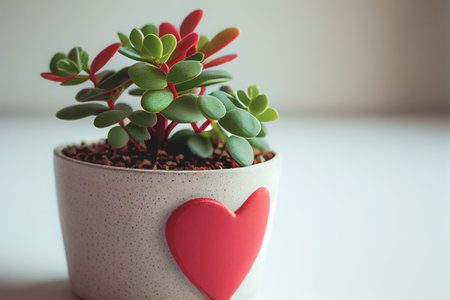 Close up shot of a potted plant for Valentine's Day background with copy space. Gift ideas. Design for Valentine's Day festive banner.の写真素材