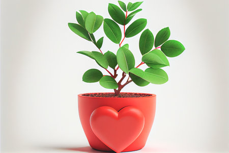 Close up shot of a potted plant for Valentine's Day background with copy space. Gift ideas. Design for Valentine's Day festive banner.の写真素材