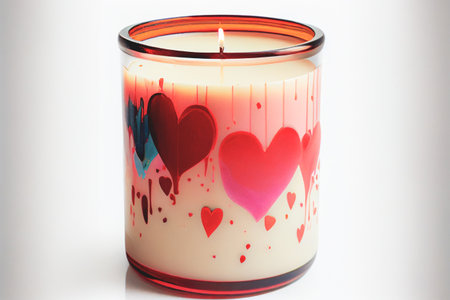 Close up shot of a scented candle for Valentine's Day background with copy space. Gift ideas. Design for Valentine's Day festive banner.の写真素材