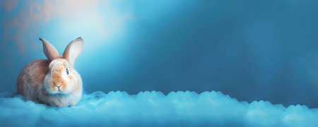 Valentine Card Holiday concept In Romantic Background. Rabbit Love concept. Wide angle format banner, blurred background, banner, copy space. 3D illustrationの写真素材