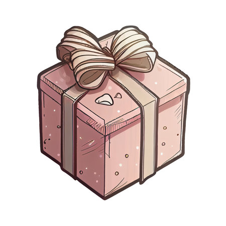 Cartoon of a gift box isolated on a transparent background. Valentines day card, romantic elements. Hand-drawn illustrationの写真素材