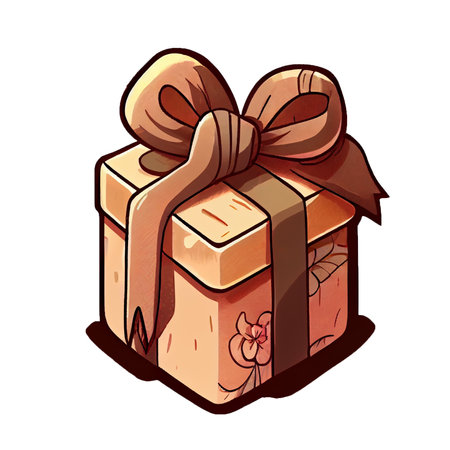 Cartoon of a gift box isolated on a transparent background. Valentines day card, romantic elements. Hand-drawn illustrationの写真素材