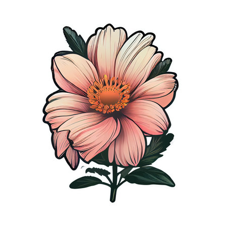 Cute pink flower hand drawn element, for decorating  Valentines Day or Mothers Day card. Sticker design.の写真素材