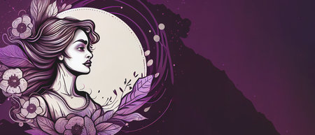 International Women's Day 8 march background with copy space. Woman Head Illustration from Side View Happy Women's Day. Template for UI, Web, Banner, or Greeting Card. Wide angle format bannerの写真素材
