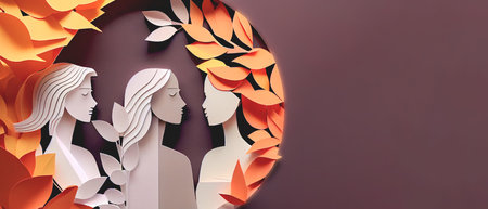 International Women's Day 8 march background with copy space. Woman Head Illustration from Side View Happy Women's Day. Template for UI, Web, Banner, or Greeting Card. Wide angle format bannerの写真素材