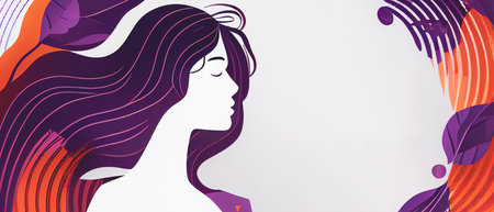 International Women's Day 8 march background with copy space. Woman Head Illustration from Side View Happy Women's Day. Template for UI, Web, Banner, or Greeting Card. Wide angle format bannerの写真素材