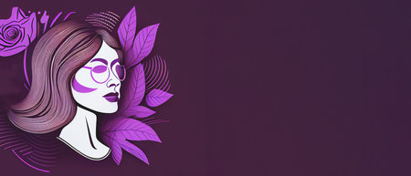International Women's Day 8 march background with copy space. Woman Head Illustration from Side View Happy Women's Day. Template for UI, Web, Banner, or Greeting Card. Wide angle format bannerの写真素材