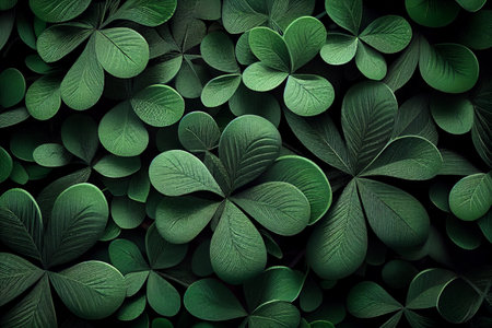Saint Patrick's day green background. Green clover leaves pattern with copy spaceの写真素材