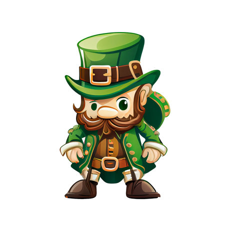 Cute Leprechaun Saint Patricks day irish cartoon and four leaf clover for St. Patrick's Day.の写真素材