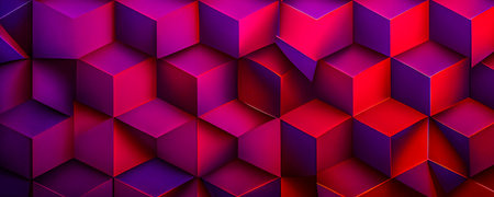 Abstract background consisting of geometric pattern. Gradient color from violet to red. Wide angle format banner.の写真素材