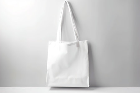 Blank canvas tote bag mockup in white eco friendly design with copy space. Concepts for zero waste movement of shopping bags.の写真素材