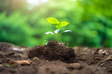Young green plant growing at sunlight in the garden. World Earth Day banner. Save world concept.の写真素材