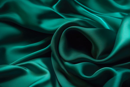 Texture of green silk fabric. Beautiful emerald green soft silk fabric background.の写真素材