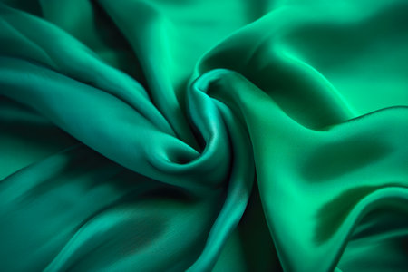 Texture of green silk fabric. Beautiful emerald green soft silk fabric background.の写真素材