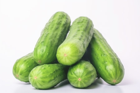 Close up of Cucumbers on white background with copy space. Healthy vegan vegetarian food concept.の写真素材