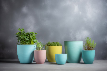 Empty room interior with plants and potted on wooden floor.  Still life concept.の写真素材