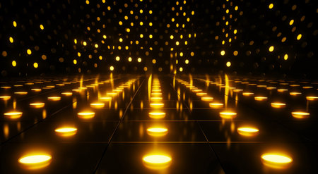 Abstract bright in the style of dark gold and yellow. Computer generated abstract holiday background. 3D illustration.の写真素材