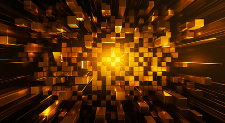 Abstract bright in the style of dark gold and yellow. Computer generated abstract holiday background. 3D illustration.の写真素材