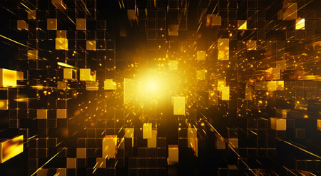 Abstract bright in the style of dark gold and yellow. Computer generated abstract holiday background. 3D illustration.の写真素材