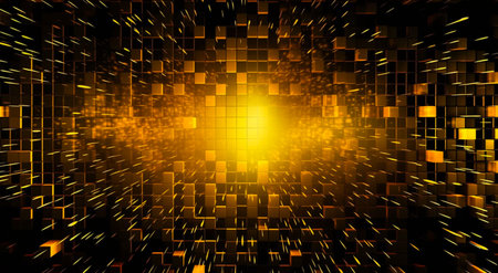 Abstract bright in the style of dark gold and yellow. Computer generated abstract holiday background. 3D illustration.の写真素材
