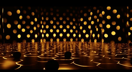 Abstract bright in the style of dark gold and yellow. Computer generated abstract holiday background. 3D illustration.の写真素材