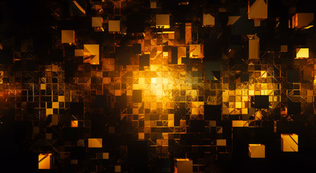 Abstract bright in the style of dark gold and yellow. Computer generated abstract holiday background. 3D illustration.の写真素材