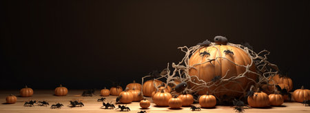 Halloween theme banner with group of Jack O Lantern pumpkin on isolate background.の素材