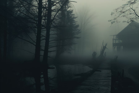 Smoke and mist in the darkness background, Defocused and abstract Halloween backdrop.の素材