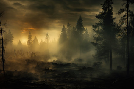 Smoke and mist in the darkness background, Defocused and abstract Halloween backdrop.の素材
