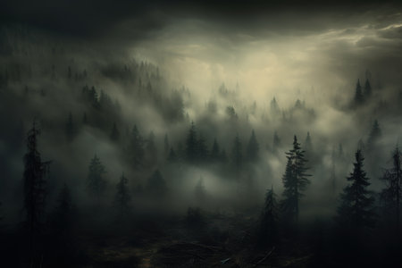 Smoke and mist in the darkness background, Defocused and abstract Halloween backdrop.の素材