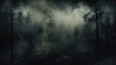 Smoke and mist in the darkness background, Defocused and abstract Halloween backdrop.の素材
