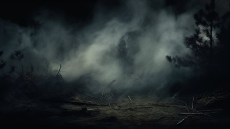 Smoke and mist in the darkness background, Defocused and abstract Halloween backdrop.の素材