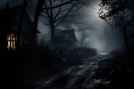 Smoke and mist in the darkness background, Defocused and abstract Halloween backdrop.の素材