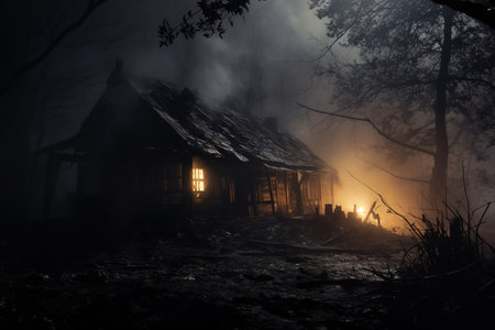 Smoke and mist in the darkness background, Defocused and abstract Halloween backdrop.の素材