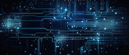 Circuit board background with abstract technology chip processor. Central Computer Processors CPU concept. Motherboard digital chip. Technology science background.の素材