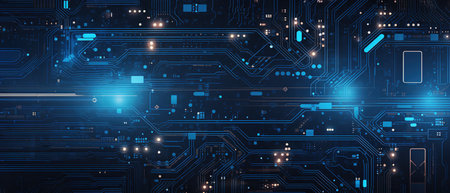 Circuit board background with abstract technology chip processor. Central Computer Processors CPU concept. Motherboard digital chip. Technology science background.の素材