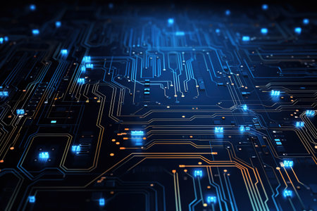 Circuit board background with abstract technology chip processor. Central Computer Processors CPU concept. Motherboard digital chip. Technology science background.の素材