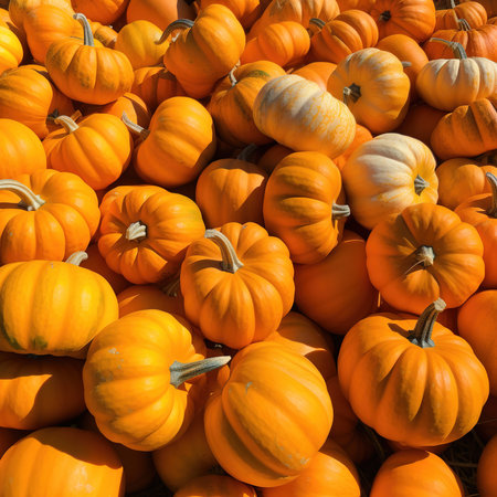 Several mini pumpkins at outdoor farmers market.の素材